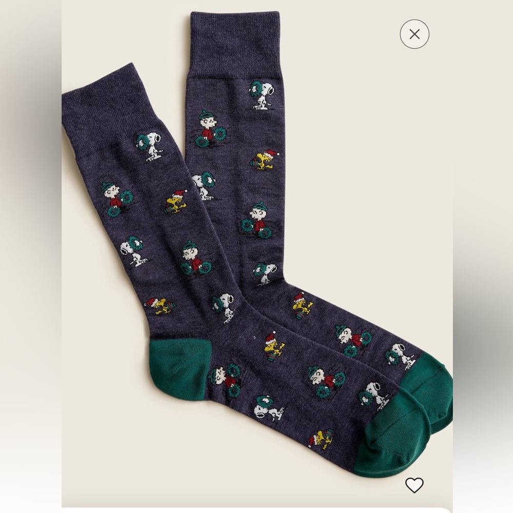 NWT (2) Christmas Peanuts x J.Crew Lightweight Camp Socks Snoopy Charlie Brown